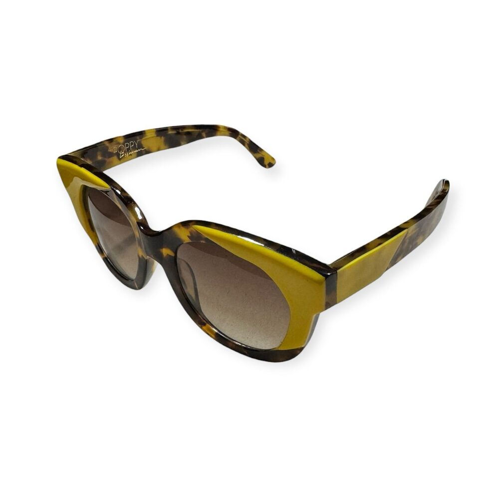 Poppy Lissiman Yellow Brown Cat Eye Sunglasses Pasquier Gradient Brown Lenses